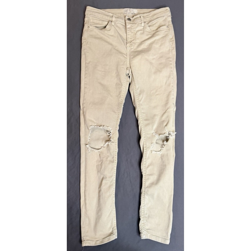 Free People Skinny Jeans Womens Size W 28R Tan Distressed Stretch High Rise Boho